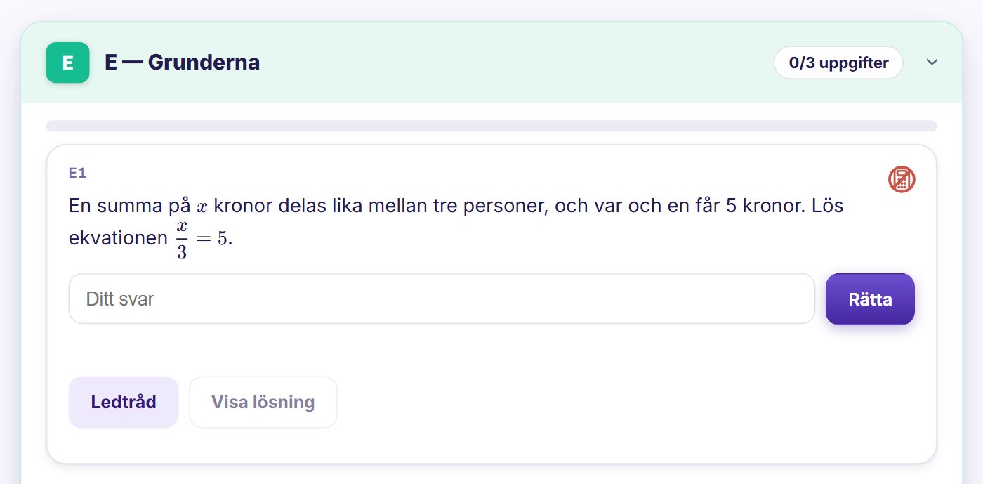 Grunderna i en riktig Smatte-lektion, Ekvationer med nämnare · Matte 1b