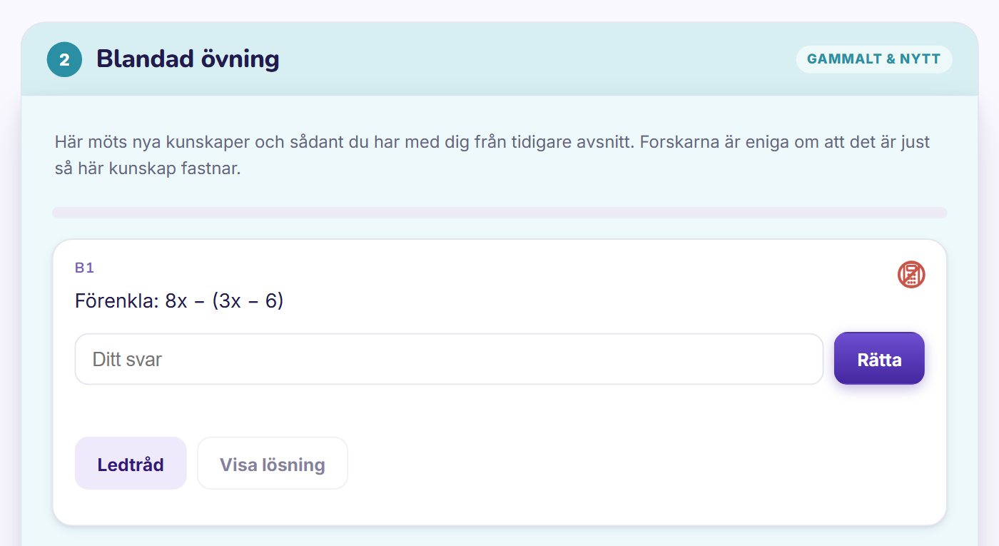 Blandad övning i en riktig Smatte-lektion, Ekvationer med nämnare · Matte 1b