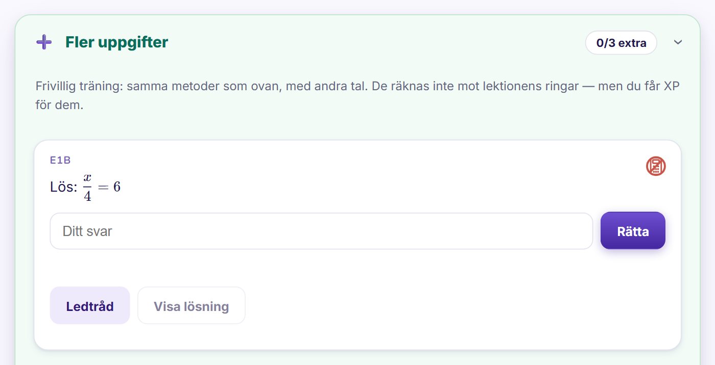 Fler uppgifter i en riktig Smatte-lektion, Ekvationer med nämnare · Matte 1b